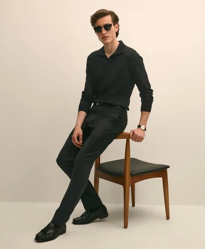 Black polo and trousers